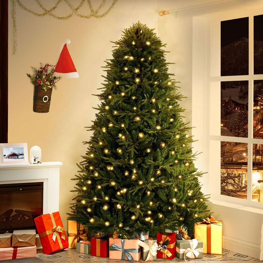 Camden 6.5ft Prelit Artificial Christmas Tree with Foot Pedal, 2041 Branch Tips, 400 Warm Lights and Metal Stand, 51" Wide Realistic Hinged Christmas Tree with Lights by Naomi Home