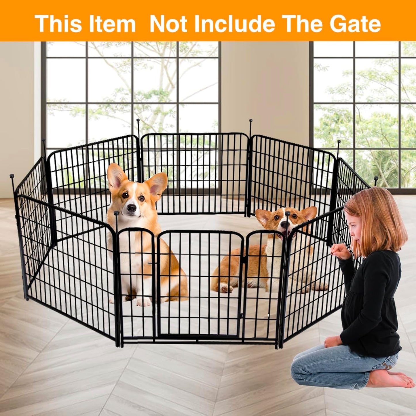 Doorless 56in(H) Black Metal Garden Fences and Borders, 10 Panels Total 22.1 Ft(L), Garden Fence for Dogs, Animal Barrier Fence, Fencing for Flower Beds, Dog Digging Fence Barrier