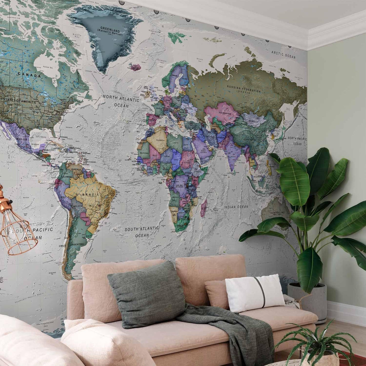 artgeist Premium Wall Mural World Map 177x124 in - XXL Non-Woven Wallpaper Fleece Wall Decor Photo Print Picture Image Design Home Map of The World k-A-0380-a-a