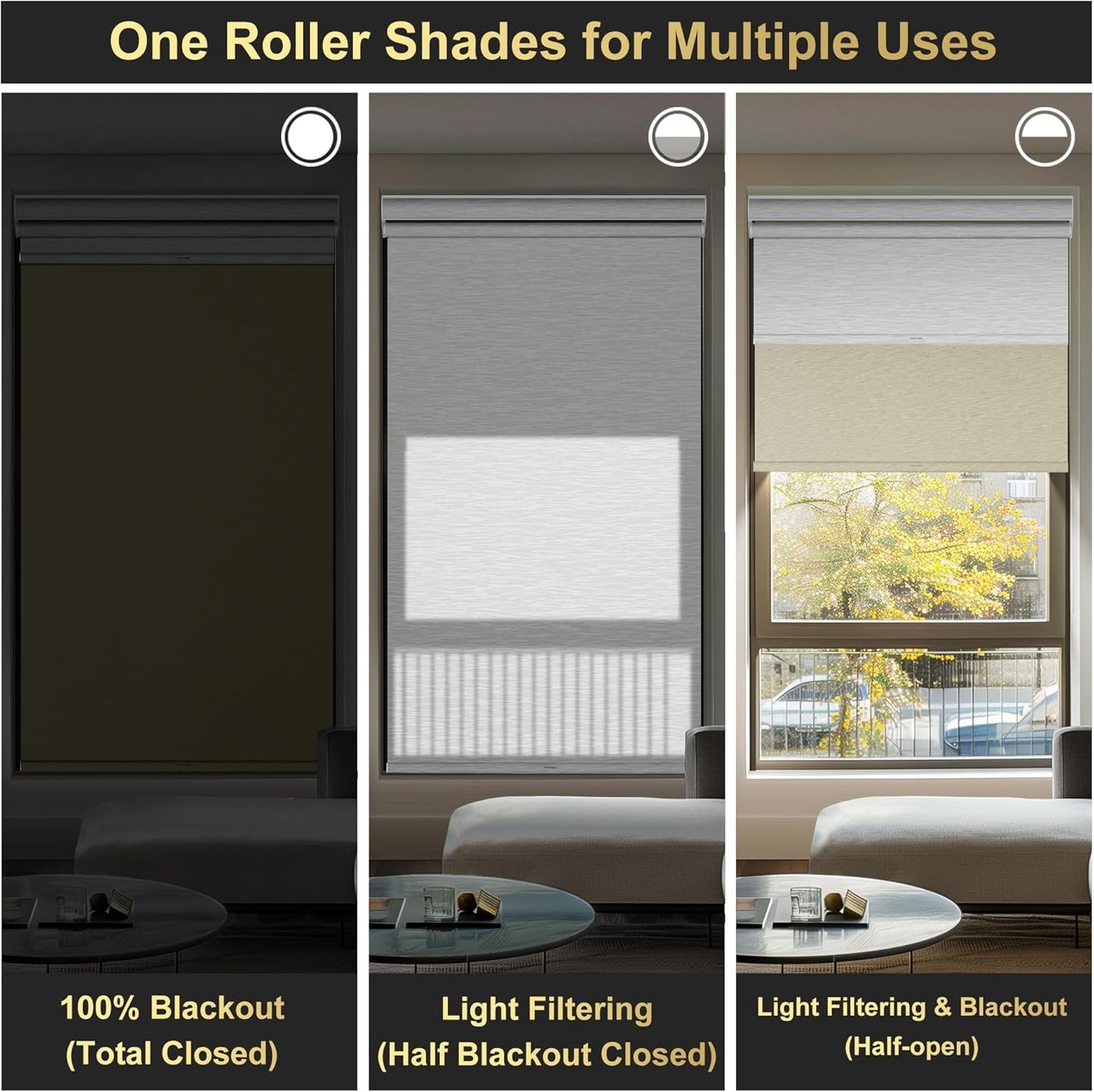 BERISSA Cordless Dual Roller Shades with Cassette Valance,Double Window Shades Blackout and Light Filtering Shades,Day and Night Roller Shades for Home Office Door.Beige and White.53 W x 48" H
