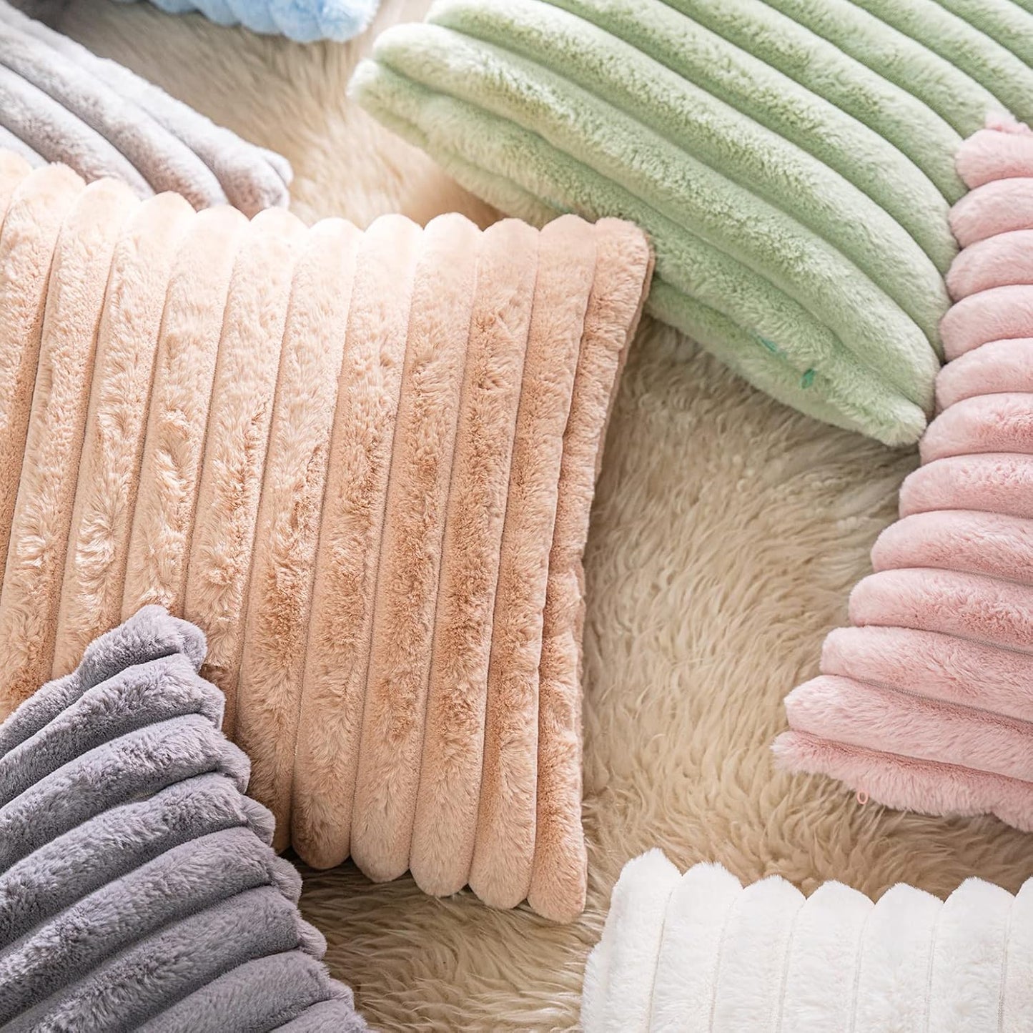 DEELAND Pack of 2,Double-Sided Faux Fur Plush Decorative Throw Pillow Covers Fuzzy Striped Soft Pillowcase Cushion Covers for Sofa Couch Bedroom Lightblue 12x20 inch