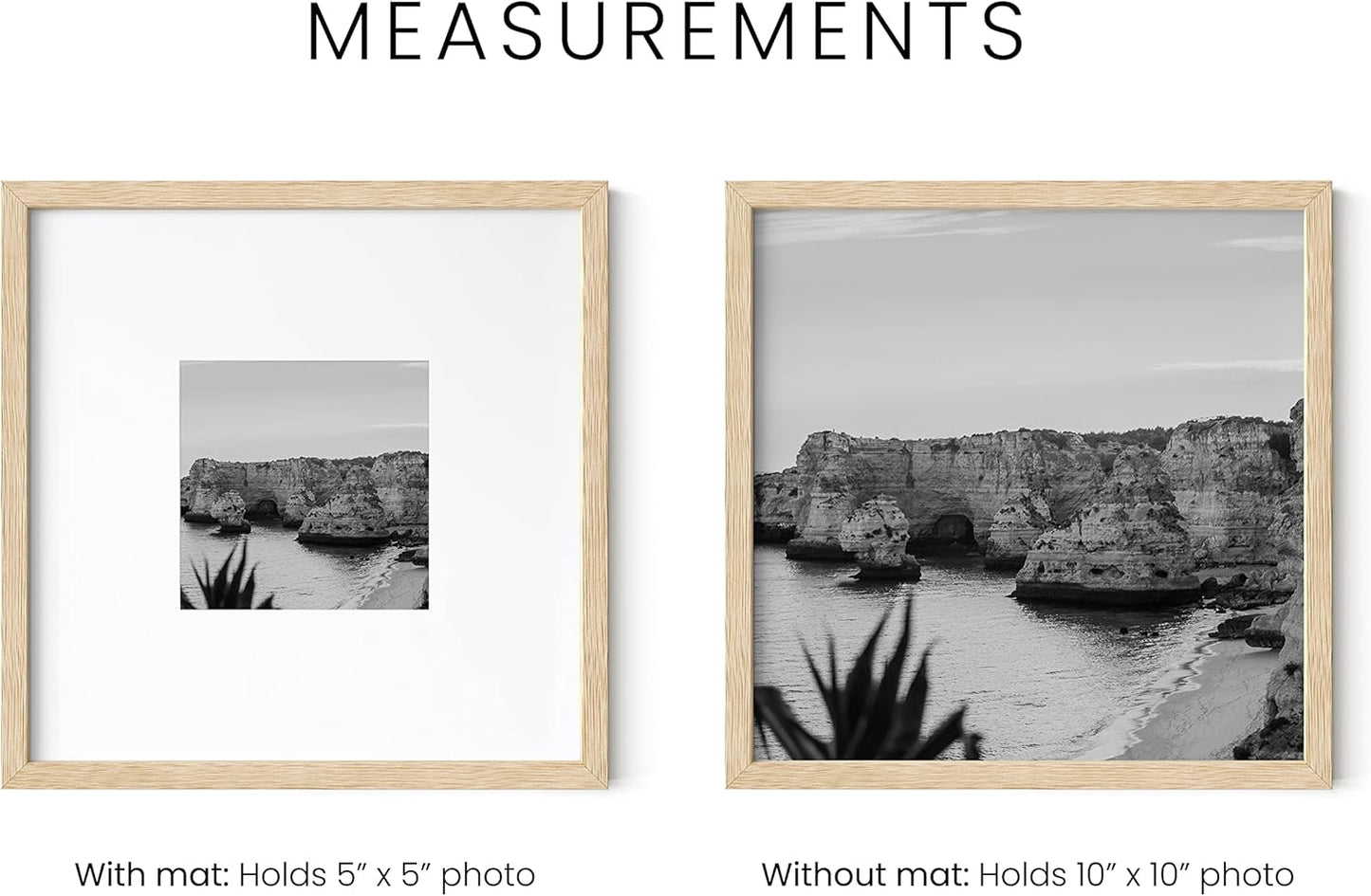 HAUS AND HUES Solid Oak Wood 10”x10” Picture Frames Matted to 5”x5” Set of 3 - Minimalist 10x10 Frame Set, 10x10 Picture Frames, 3 Picture Frame Set for Posters (Beige Oak Frames)