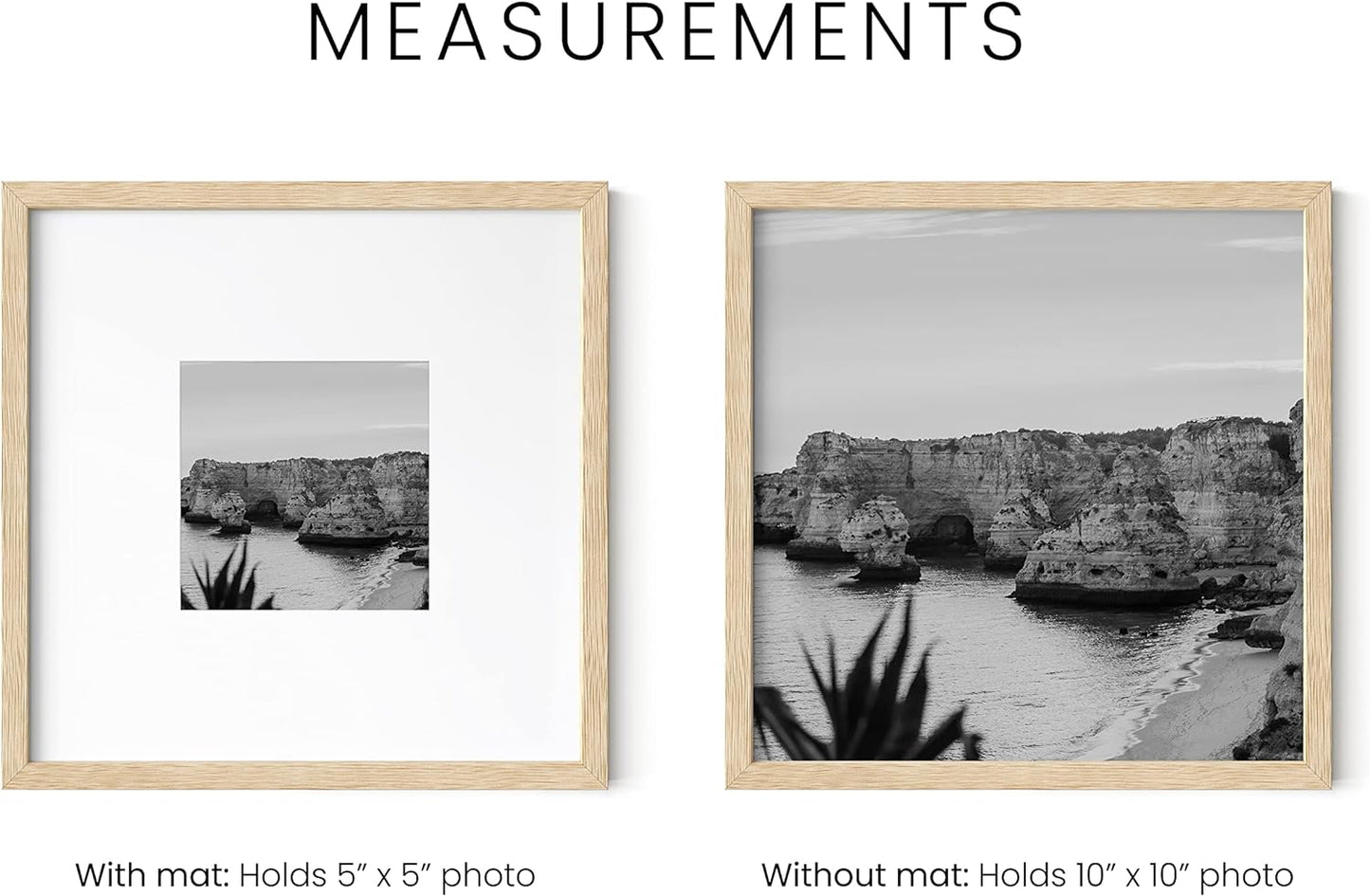 HAUS AND HUES Solid Oak 10”x10” Picture Frame Matted to 5”x5” - 10x10 Wood Frame for Wall, Square Frame with Mat, 10x10 Art Frame, 10x10 Square Photo Frame, Natural Wood Frames (Beige Oak Frame)