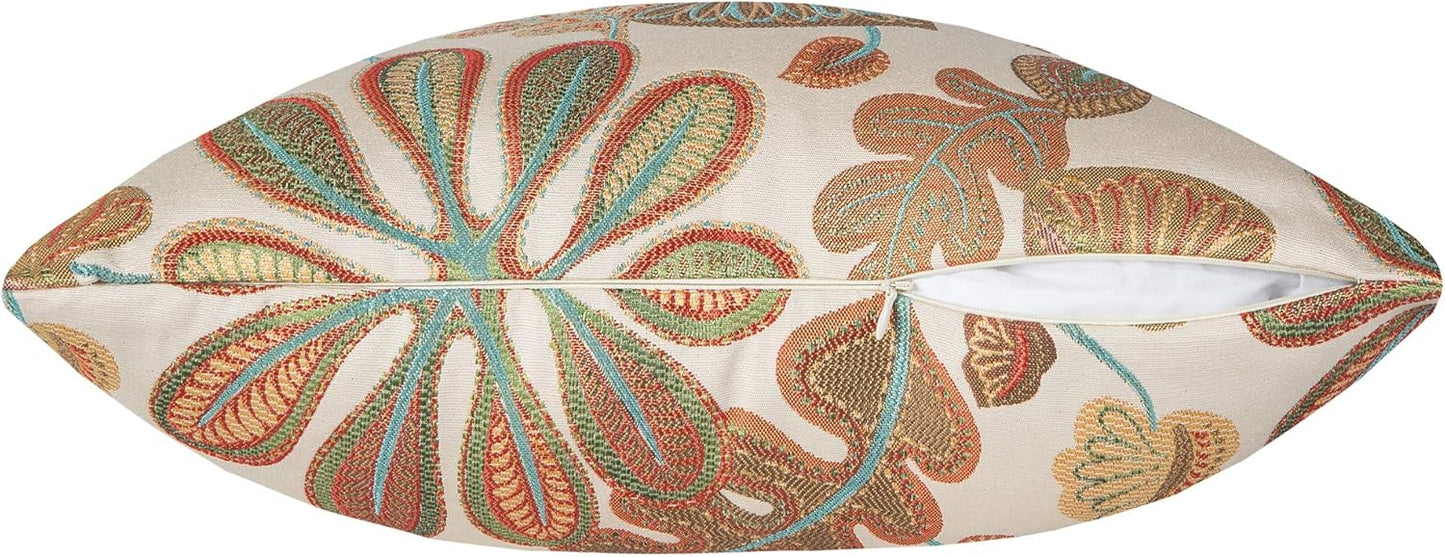 Set of 2 Jacquard Tropical Leaf Pattern Throw Pillow Covers Decorative Pillowcase 20X20 Inches,Teal Cream