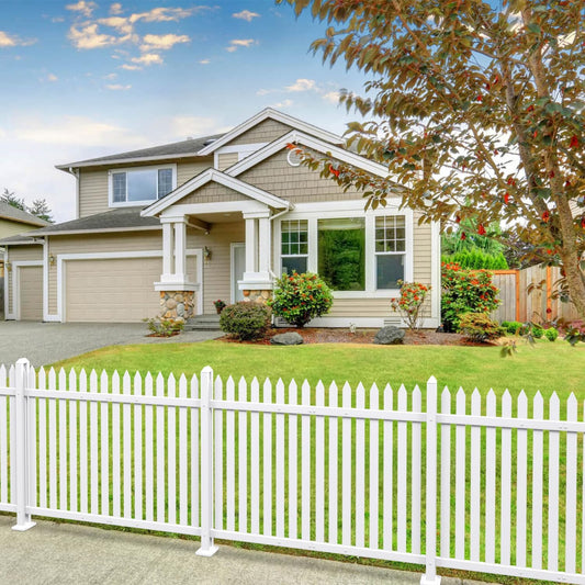 Patio 3 Sets Vinyl Picket Fence Panels 30" H x 84" W White PVC Decorative Fence for Front Yard Porch Patio Deck Pool Air Conditioner Fence Safety Dog Fence (34 Pickets, Straight)