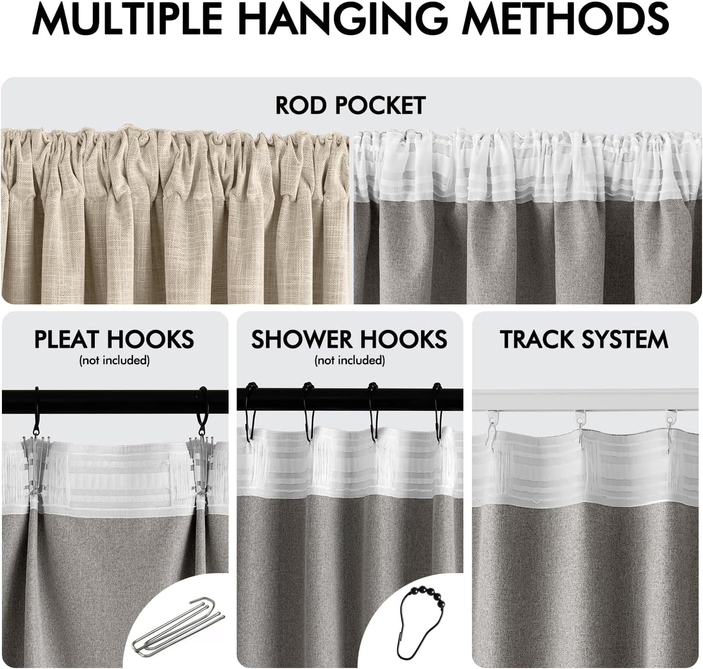 MIULEE Beige 100% Blackout Linen Curtains 96 Inch 2 Panels Set Double Sided No Coating Pinch Pleated Back Tab Floor to Ceiling Black Out Thermal Insulated Bedroom Living Room Darkening Window Drapes