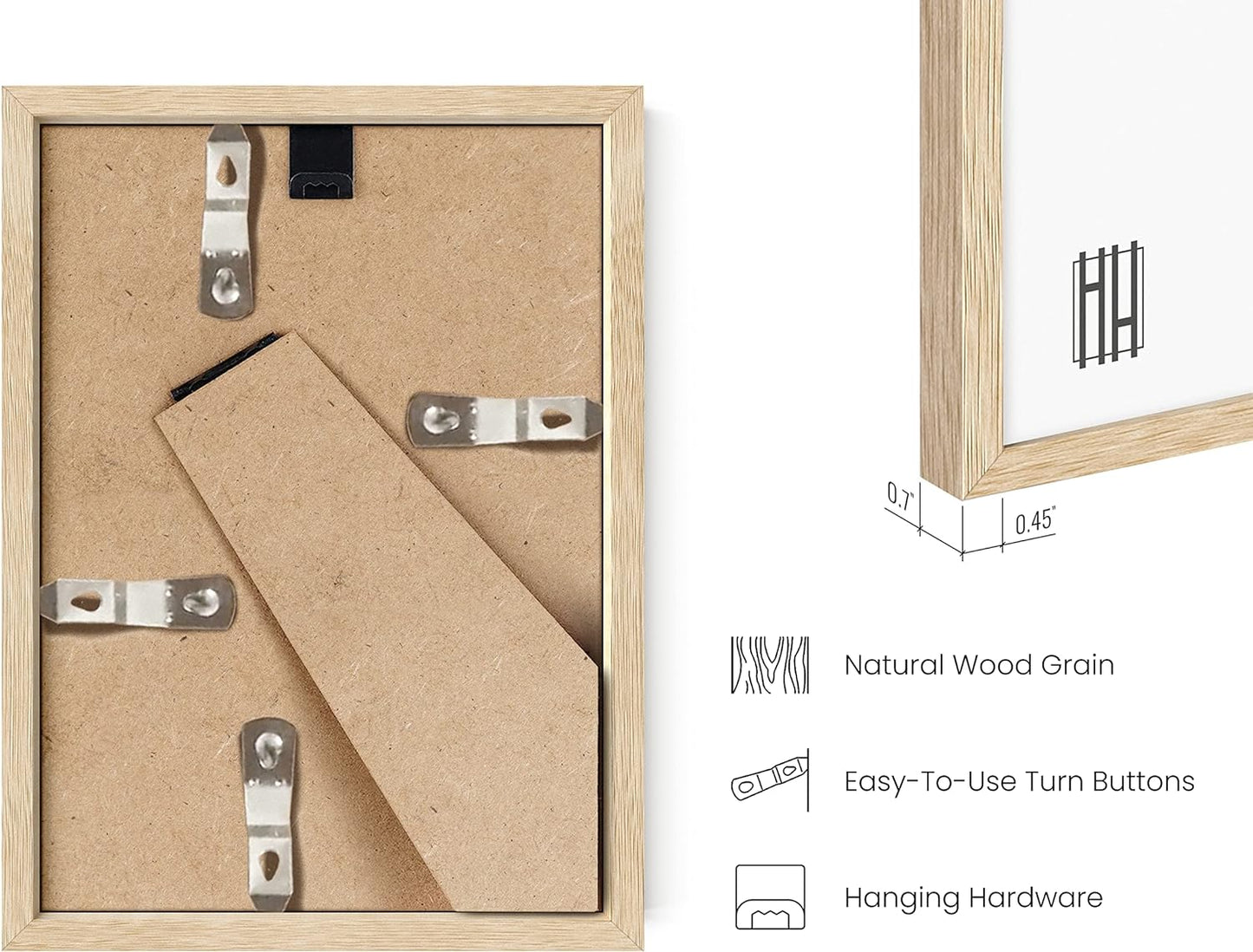 HAUS AND HUES Square Picture Frames 5 x 7 Set of 9 - Photo Gallery Wall Frame Set, Wood 5x7 Frames, 5 x 7 Frames Gallery Wall Set, 5x7 Frame with Mat, Square Frames 5x7 (Beige Oak Frames)