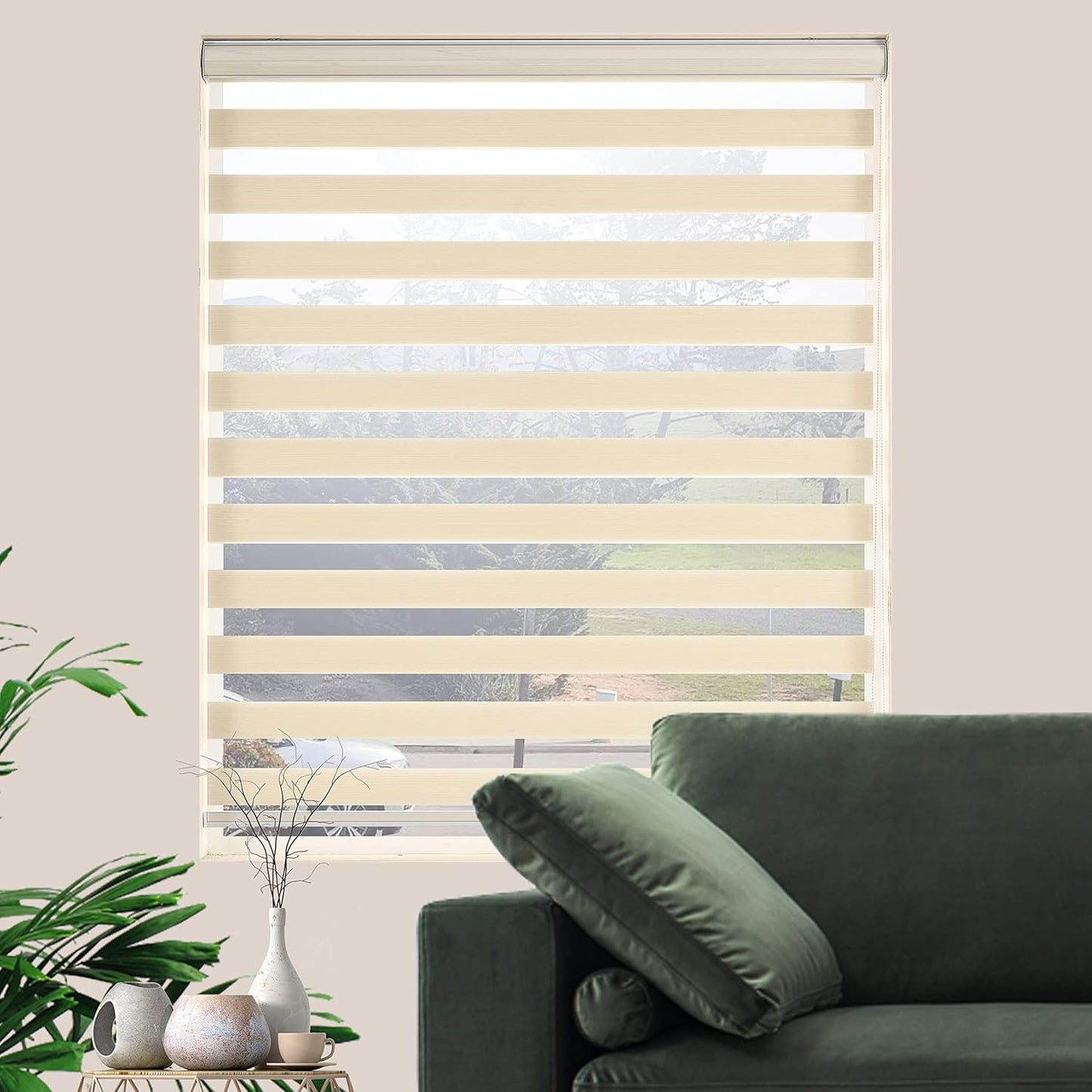 Zebra Blinds Window Blind Zebra Shade Blinds for Windows Roller Sheer Shades Privacy Light Filtering Shades for Home Kitchen Bathroom (Width 61'' X Height 72'' Cream)