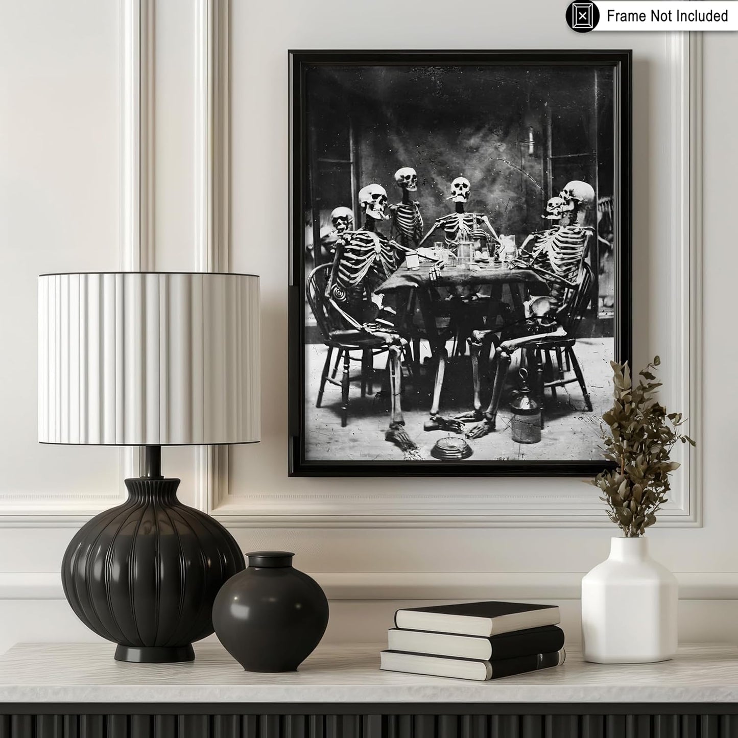Poster Master Vintage Skeletons Smoking Poster - Retro Dinner Party Print - Skeleton Art - Halloween Art - Gift for Him & Her - Gothic Decor for Dorm, Living Room or Bedroom - 16x20 UNFRAMED Wall Art