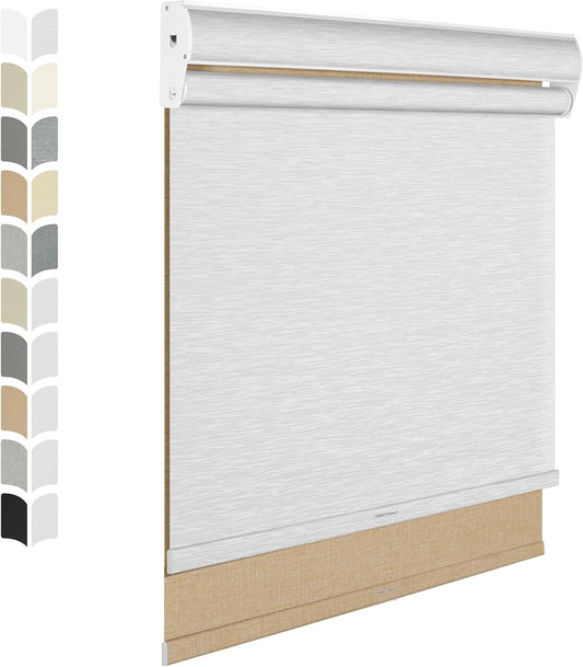 BERISSA Cordless Dual Roller Shades with Cassette Valance,Double Window Shades Blackout and Light Filtering Shades,Day and Night Roller Shades for Home Office Door.Linen Beige and White.54 W x 80" H