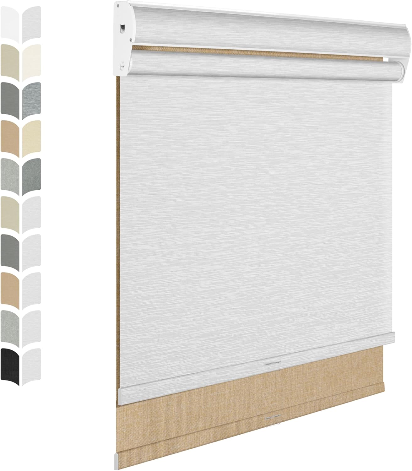 BERISSA Cordless Dual Roller Shades With Cassette Valance, Blackout and Light Filtering, Day and Night for Home Office Door - Linen Beige and White, 36 W x 86" H