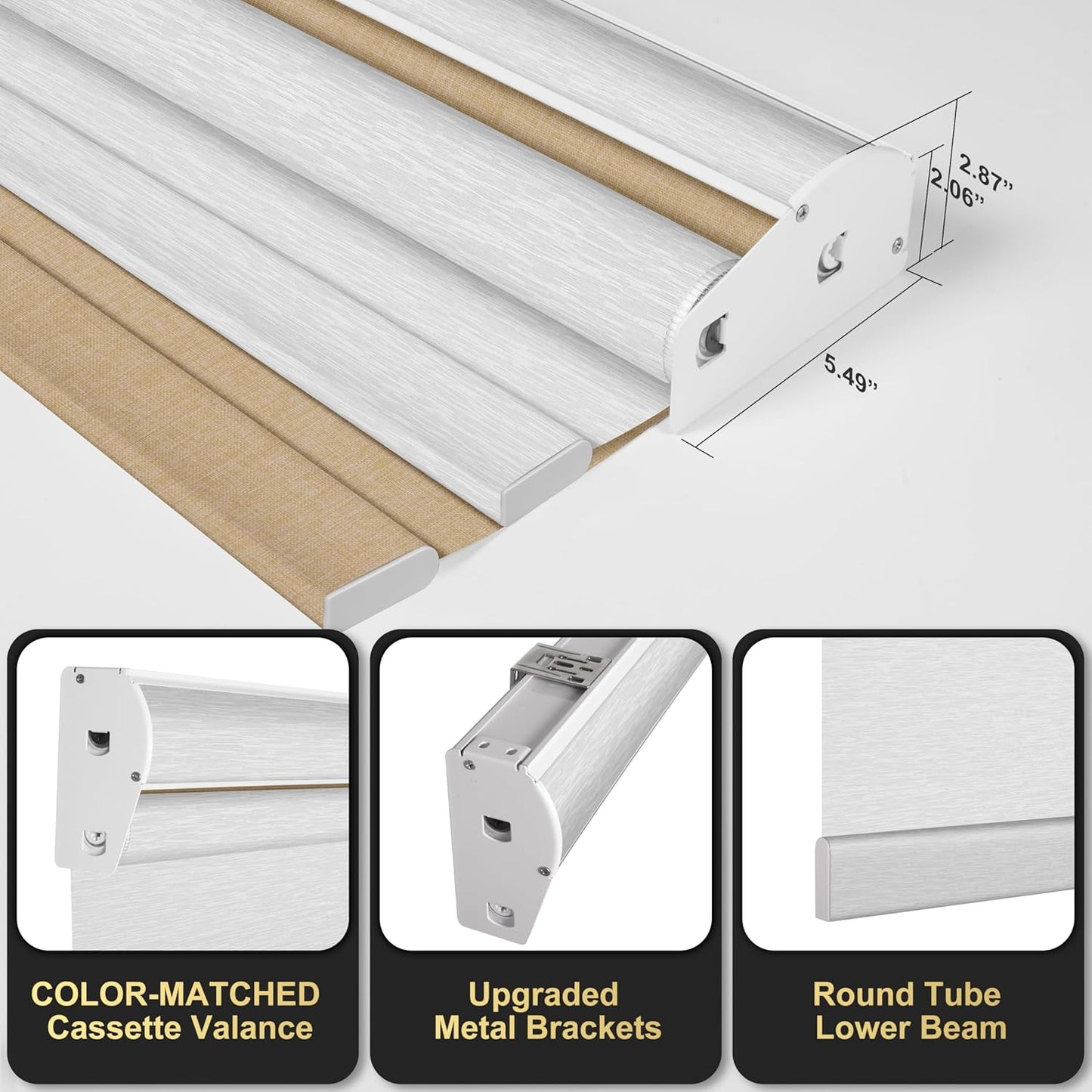 BERISSA Cordless Dual Roller Shades with Cassette Valance, Double Window Shades - Blackout and Light Filtering - Day and Night for Home Office or Door - Linen Beige and White - 56 W x 48" H