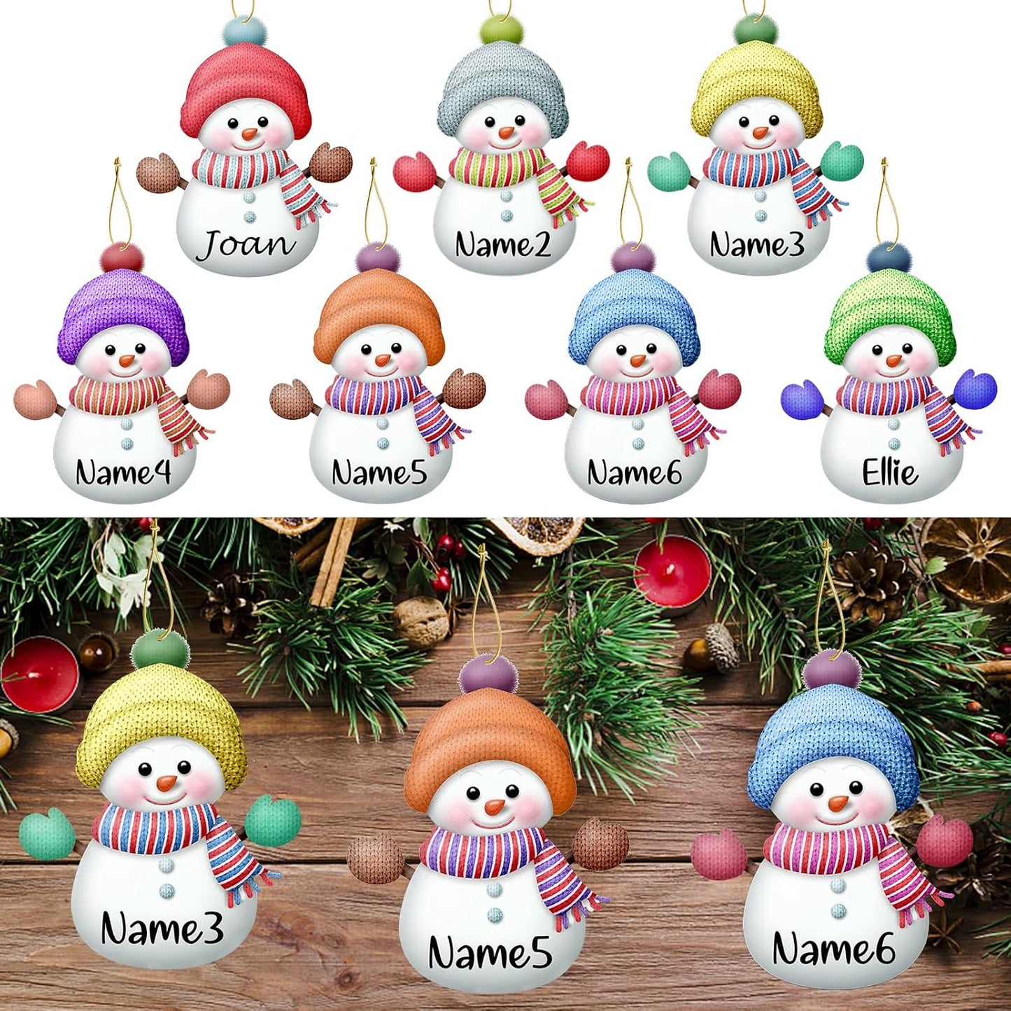 Personalized Christmas Ornaments with Names Snowman Custom Family Ornament Customized Xmas Tree Hanging Wood Decoration Gift 3.15"（8cm） Purple