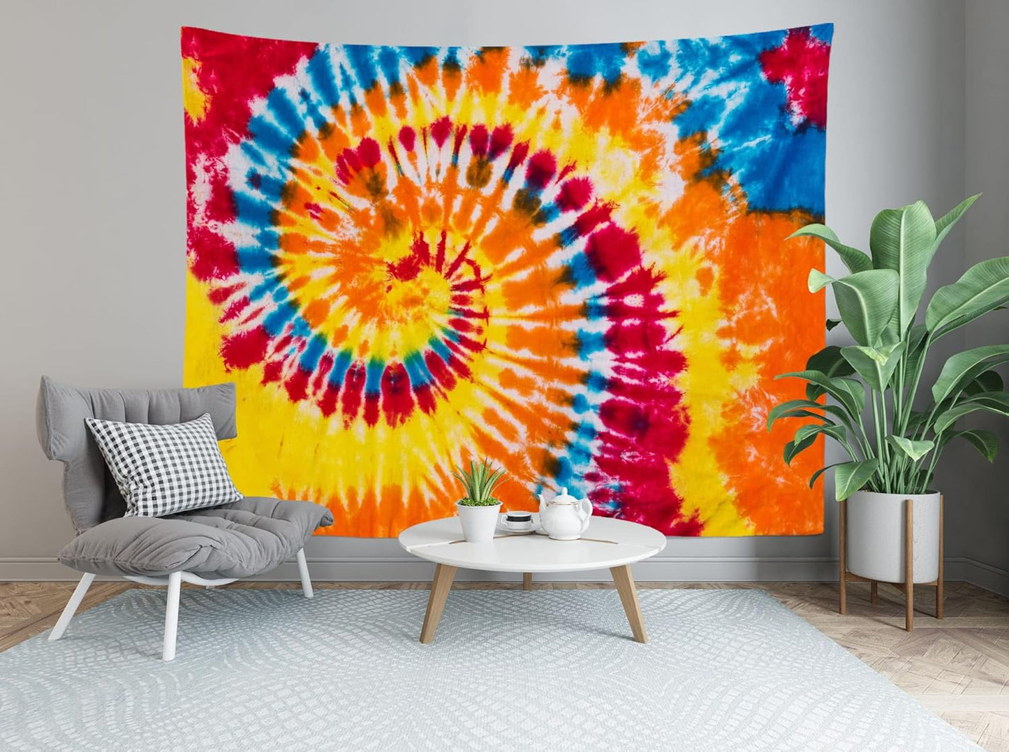 Loccor 6x4ft Tie Dye Tapestry Red Yellow Orange Blue Swirl Vortex Psychedelic Abstract Tapestry Bedroom Living Room College Hippie Bohemian Wall Hanging （Pattern Painted on Polyester Fabric）