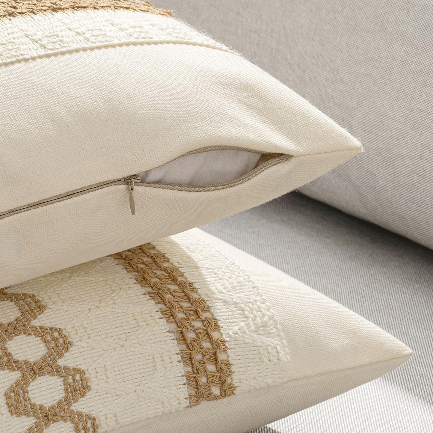 MIULEE Set of 2 Neutral Boho Decorative Pillow Covers 20x20 Inch Farmhouse Rustic Couch Throw Pillows Modern Spring Cotton Cushion Covers Retro Cute Macrame Woven Home Decor for Bed Sofa Chair