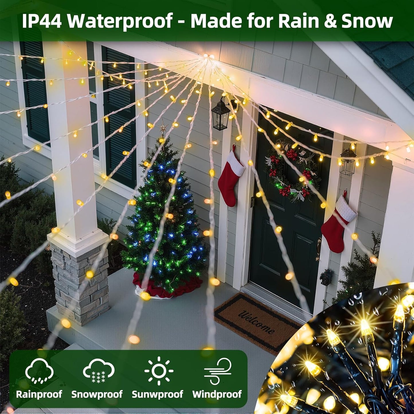 750 LED 240FT Christmas Lights Outdoor,12 Lighting Modes Christmas String Lights with Timer, Dimmable Warm White LED StringLights Waterproof for Yard Tree Wedding Party Holiday Warm White