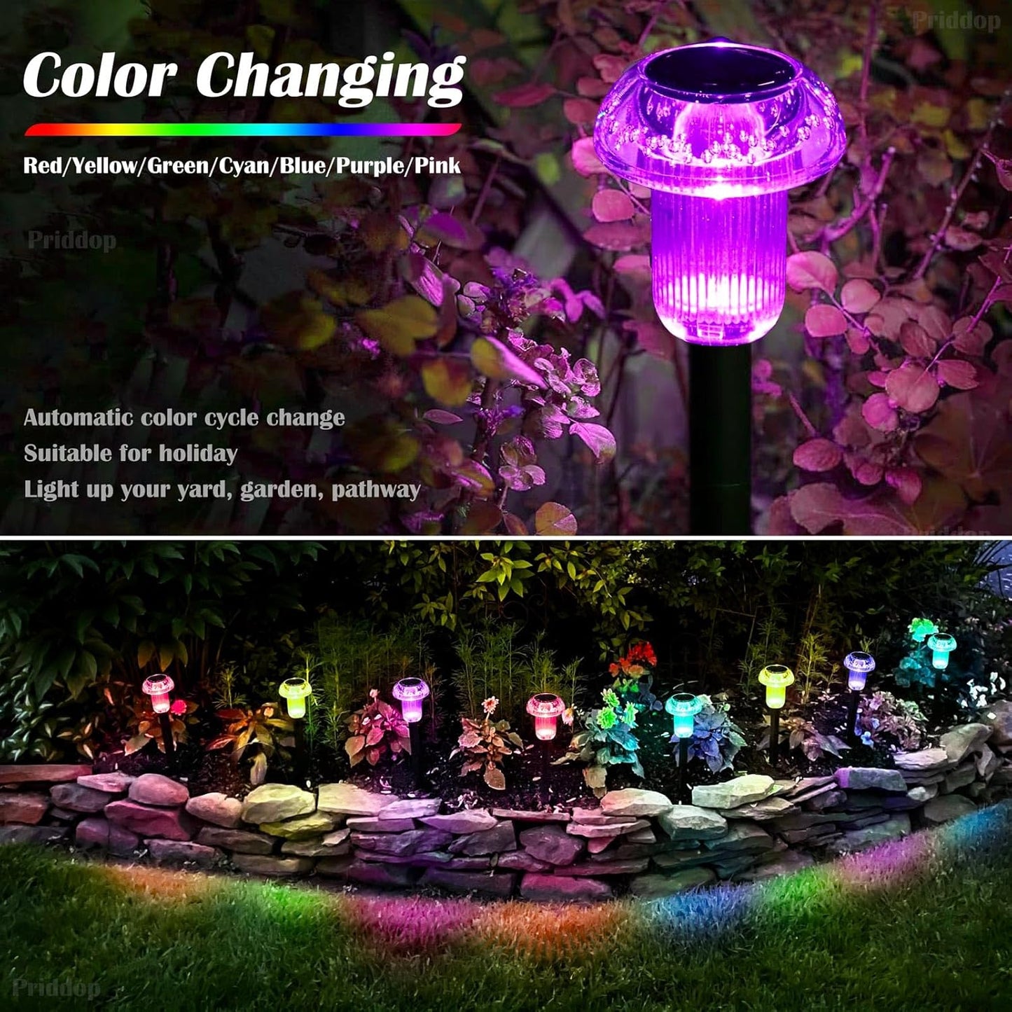 Solar Lights Outdoor Pathway Waterproof 8 Pack Color Changing LED Acrylic Mushroom Decorative Garden Lights for Yard Landscape Patio Outside Christmas Decorations