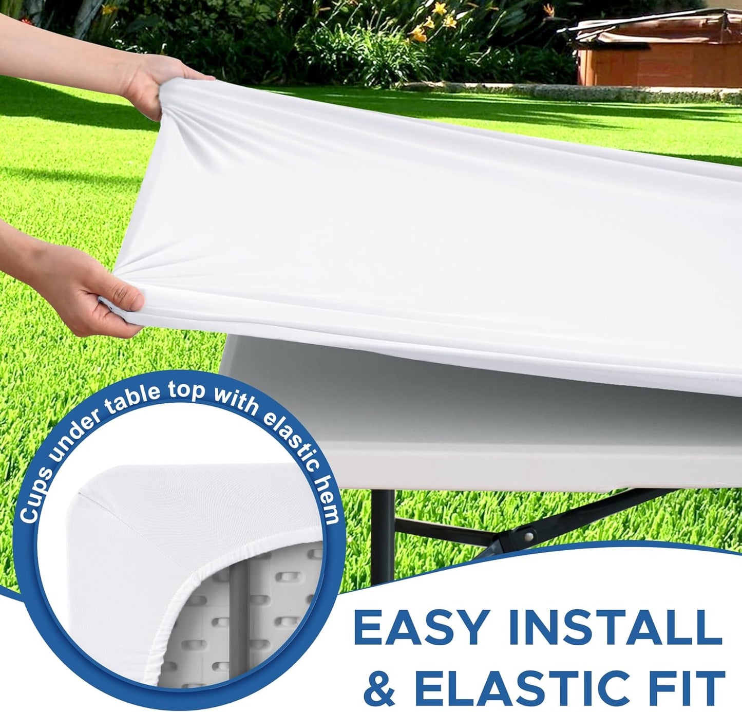Spandex Table Cover Fitted 4ft Rectangular Tables-6 Pack White Stretch Table Clothes-Stretchable Elastic Folding Tablecloth for Outdoor Picnic Camping Dining Room Patio Kitchen Banquet Party