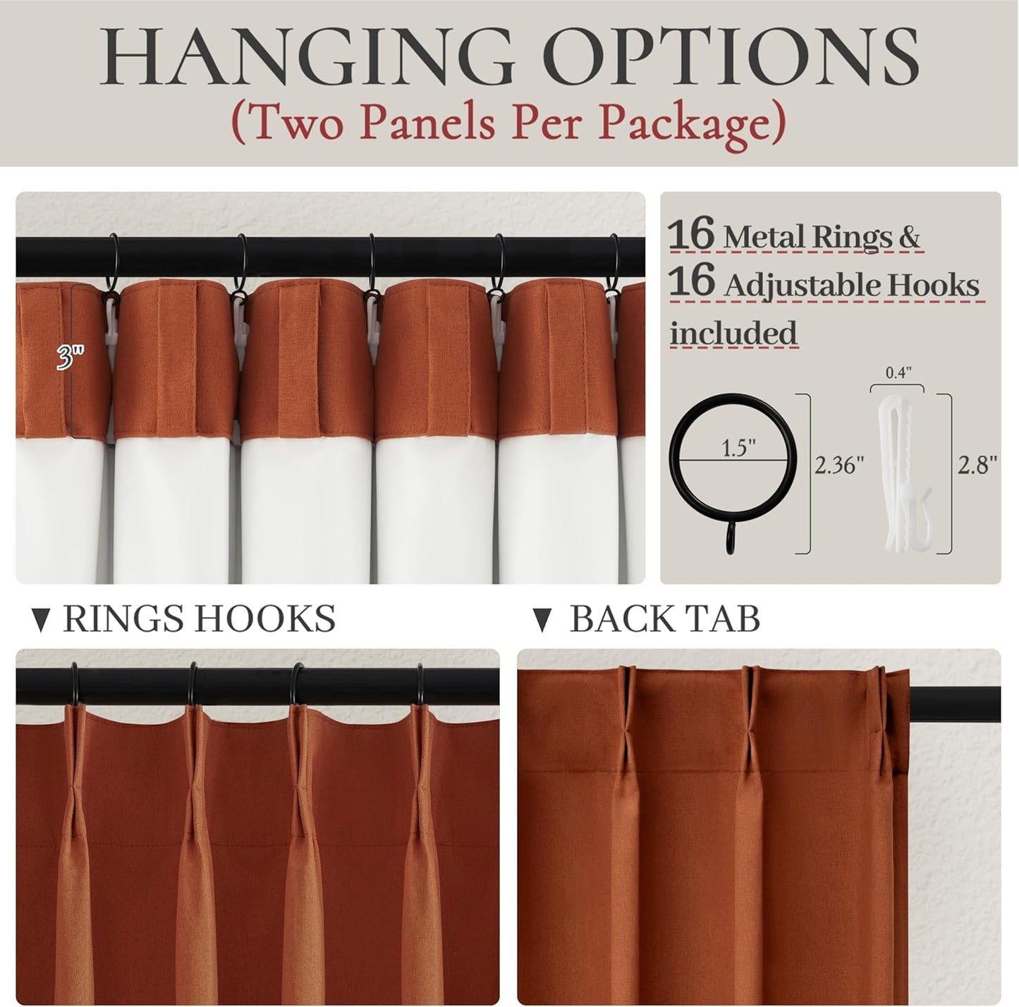 Fall Burnt Orange Curtains Pinch Pleated Blackout 96 Inches Long 2 Panels Set,Terracotta Autumn Color Decor Retro for Living Room/Bedroom Antique Copper Rust Boho 70s Window Drapes Thermal (W40"xL96")