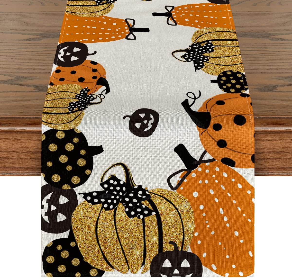 Artoid Mode Halloween Jack-O-Lantern Pumpkin Table Runner, Holiday Kitchen Dining Table Decoration for Indoor Outdoor Home Party Decor 13 x 120 Inch