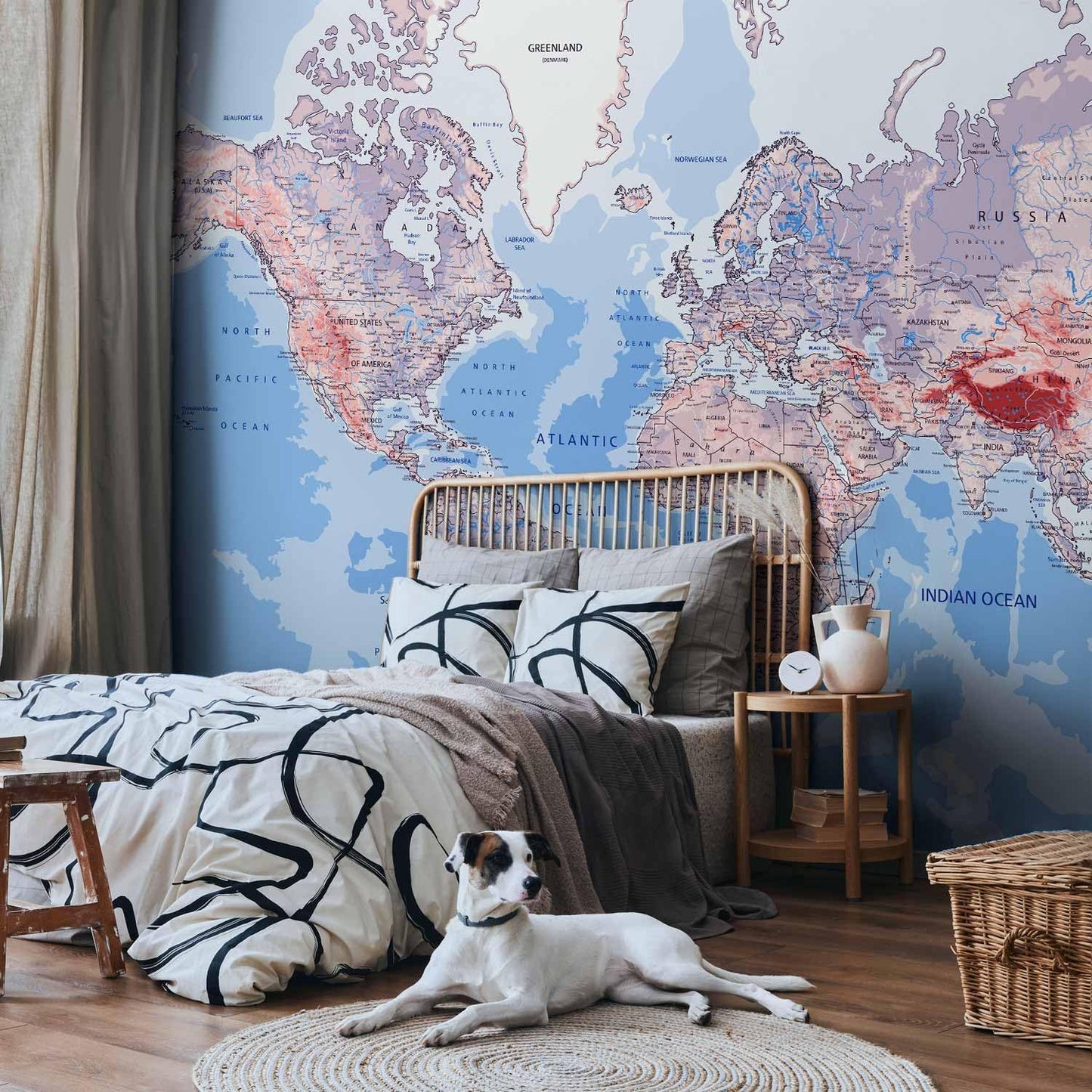artgeist Wall Mural World Map 177x124 in - XXL Non-Woven Wallpaper Fleece Wall Decor Photo Print Picture Image Design Home Map of The World k-A-0061-a-b