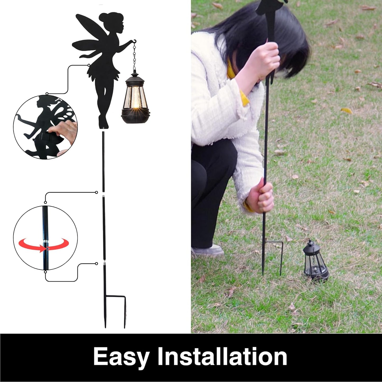 Fairy Garden Accessories Lawn Ornaments 1 Pair - Solar Lights Halloween Decorations Outdoor Garden Statue, Metal Stakes Decorative Figurines for Yard Decor, Patio (Type B Warm Lighting)
