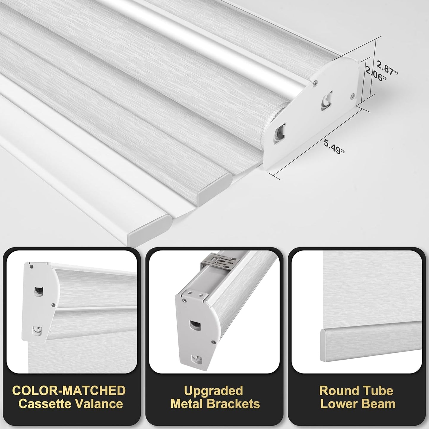 BERISSA Cordless Dual Roller Shades with Cassette Valance, Double Window Shades - Blackout and Light Filtering, Day and Night for Home Office Door. Striped Jacquard White. 75 W x 86" H