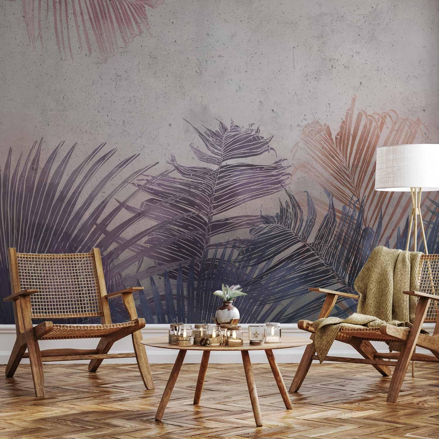 artgeist Premium Wall Mural Jungle 157"x110"XXL Non-Woven Wallpaper Fleece Wall Decor Photo Print Picture Image Design Leaves Botanical Nature Purple Grey b-A-0827-a-a