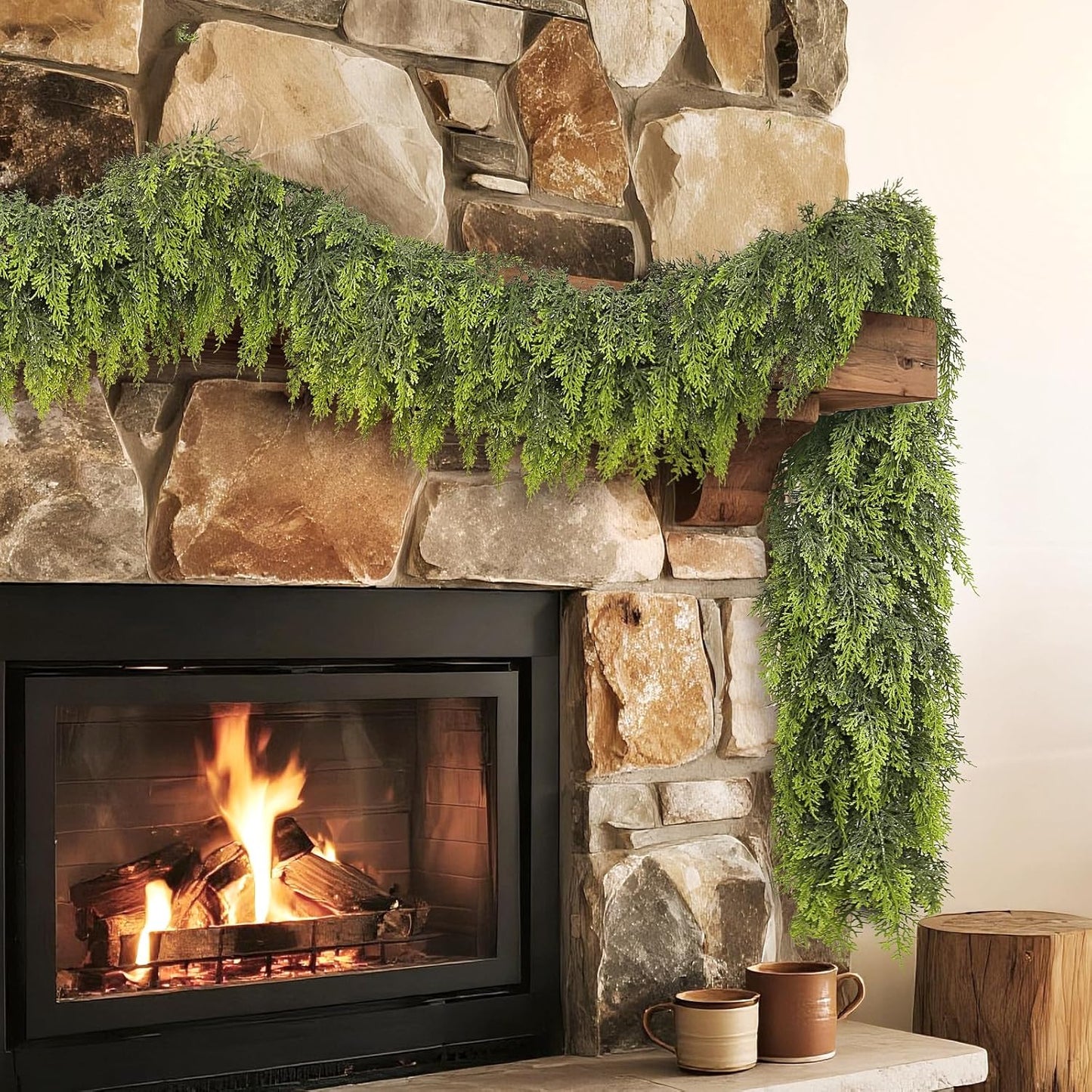 Real Touch Cedar Garland - Artificial Christmas Garlands Faux Green Cedar Fake Pine Needles Garland for Fireplace,Table, Stairs, Mantle, Window,Indoor Outdoor,Home,Holiday Decor(2 PCS,6 FT)