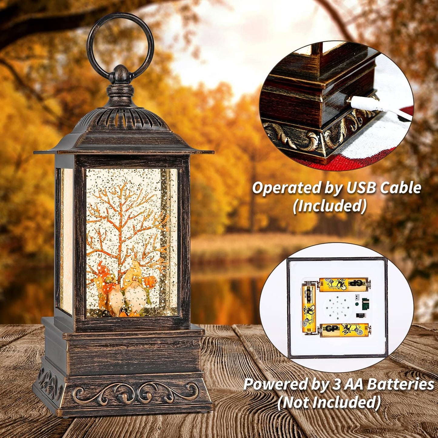 Fall Snow Globe Gnome Lantern, Glitter Lighted Snow Globes Fall Decorations for Home, Light Up Snowglobe Fall Décor