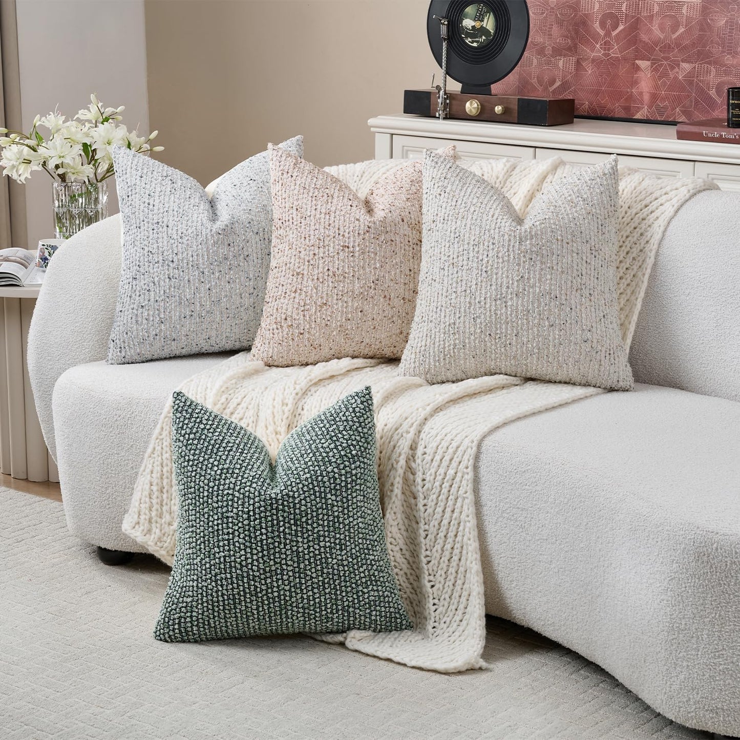 Striped Throw Pillow Covers 16x16 Set of 2 Blue Textured Boucle Chic Morden Boho Accent Farmhouse Square Decorative Couch Pillow Covers for Home Decor Bed Sofa Living Room