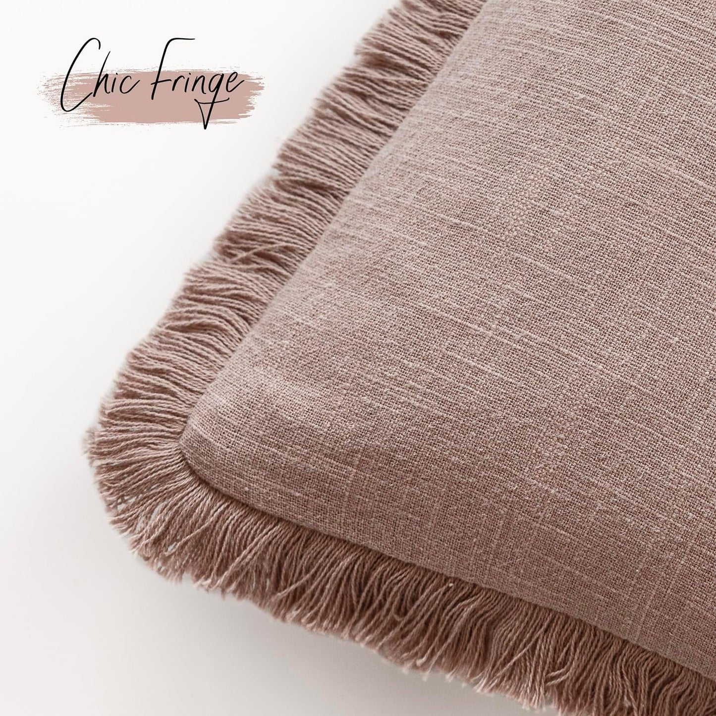 Foindtower Set of 2 Decorative Linen Fringe Throw Pillow Covers Boho Farmhouse Cushion Cover with Tassels Soft Accent Pillowcase for Couch Sofa Bed Living Room Home Decor,18×18 Inch,Dusty Pink