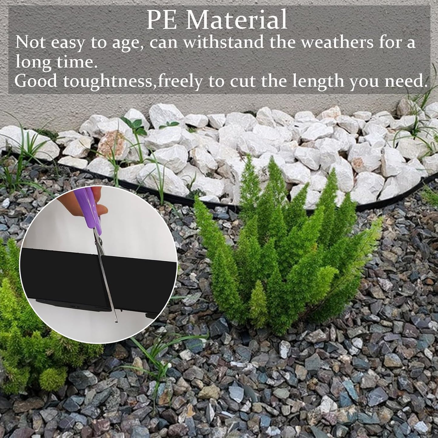 Garden Edging Border 33ft, 2in Tall Plastic Straight Top Lawn Edging Landscaping Edging Kit with 30pcs Spikes for Paver Edging, Grass Edging, Flower Beds, Yard, Black