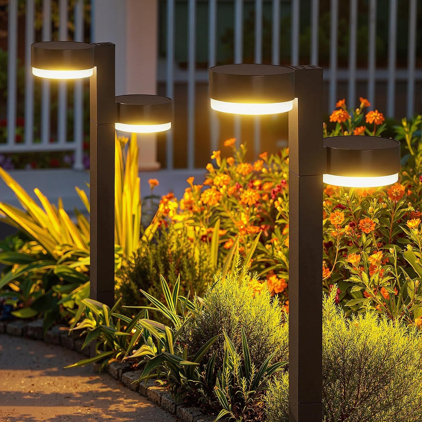 Solar Pathway Lights Outdoor Waterproof, 2 Pack with 4 Head Solar Lights Outdoor Super Bright Up to 12Hrs, Auto On/Off Garden Light for Yard Patio Path Walkway Driveway Outside Decor