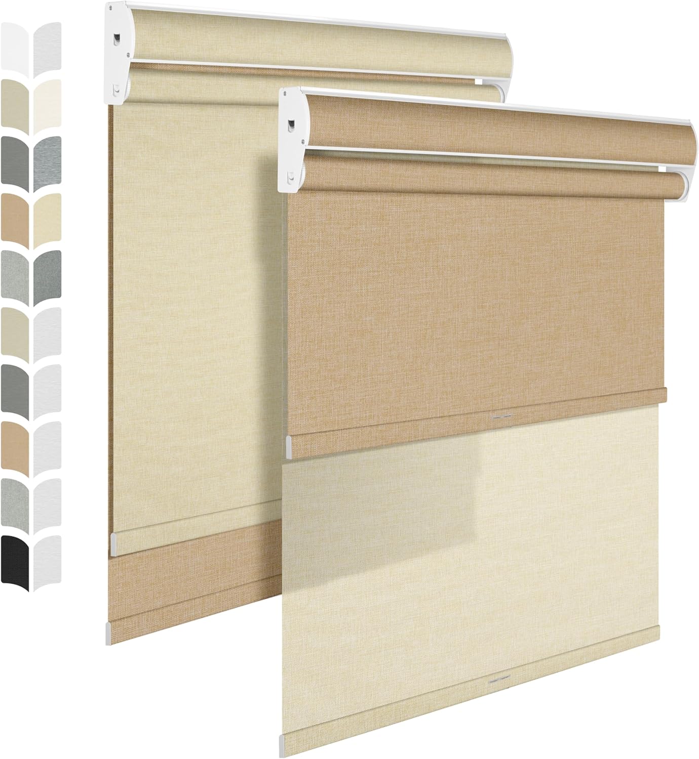 BERISSA Cordless Dual Roller Shades with Cassette Valance,Double Window Shades Blackout and Light Filtering Shades,Day and Night Roller Shades for Home Office Door.Linen Beige.39 W x 64" H