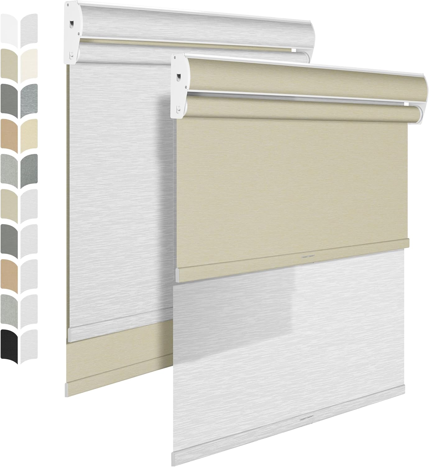 BERISSA Cordless Dual Roller Shades with Cassette Valance,Double Window Shades Blackout and Light Filtering Shades,Day and Night Roller Shades for Home Office Door.Beige and White.33 W x 48" H