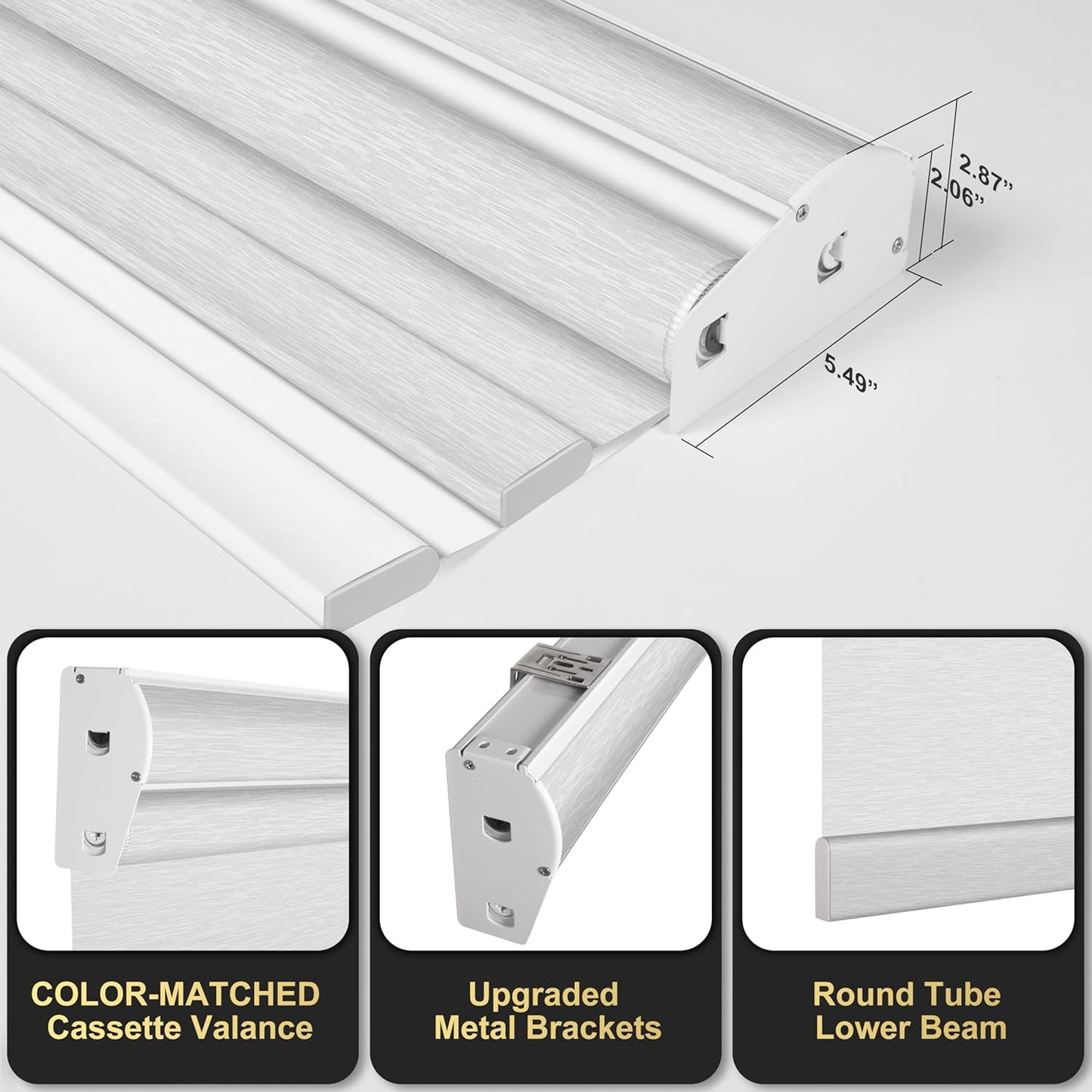 BERISSA Dual Roller Shades with Cassette Valance, Double Blackout and Light Filtering Shades for Home Office Doors. Striped Jacquard White. 42 W x 48" H