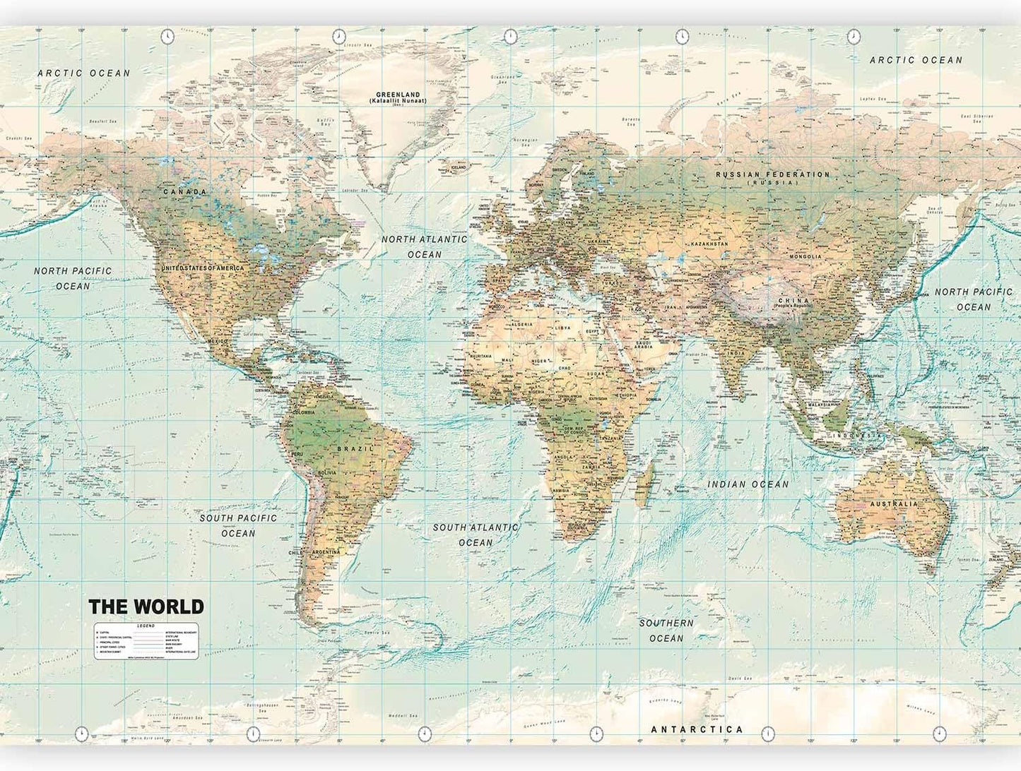 artgeist Premium Wall Mural World Map 98x69 in - XXL Non-Woven Wallpaper Fleece Wall Decor Photo Print Picture Image Design Home Map of The World k-A-0091-a-d