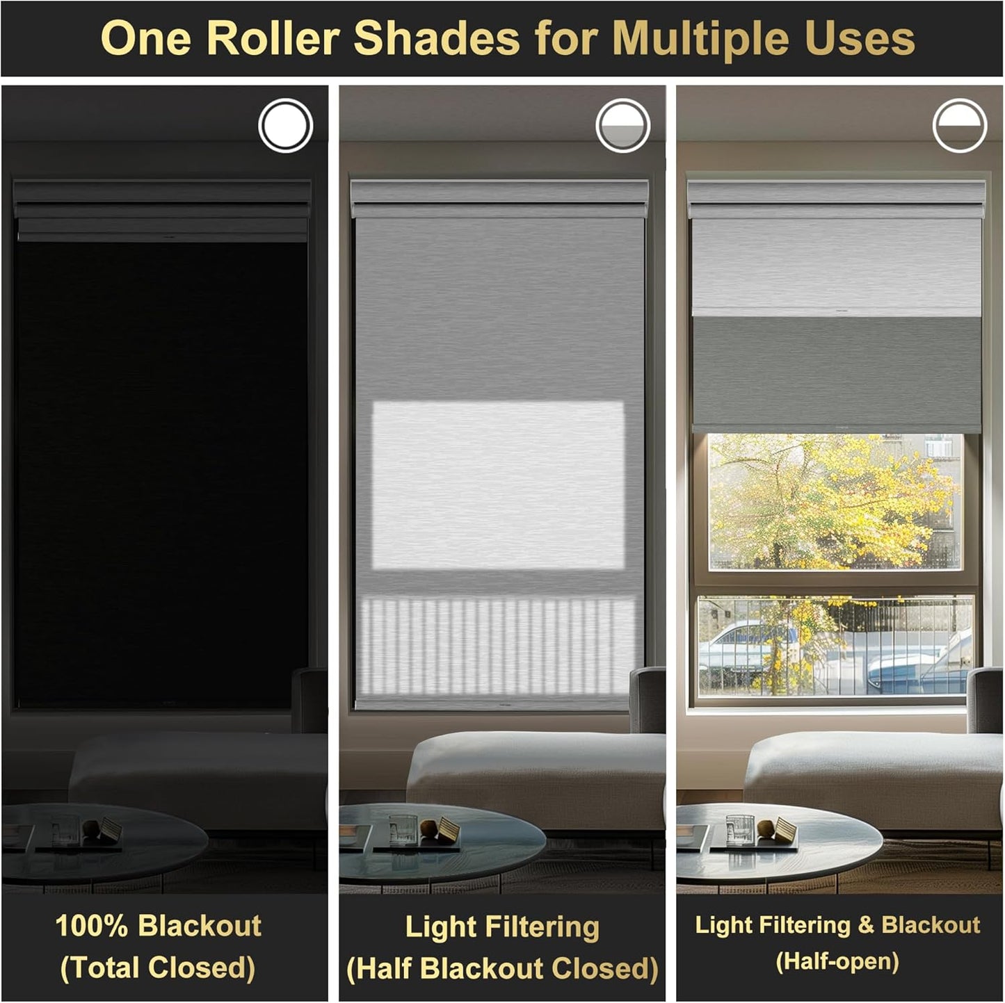 BERISSA Cordless Dual Roller Shades with Cassette Valance, Double Window Shades Blackout and Light Filtering, Day and Night for Home Office Door. Grey and White. 62 W x 56" H