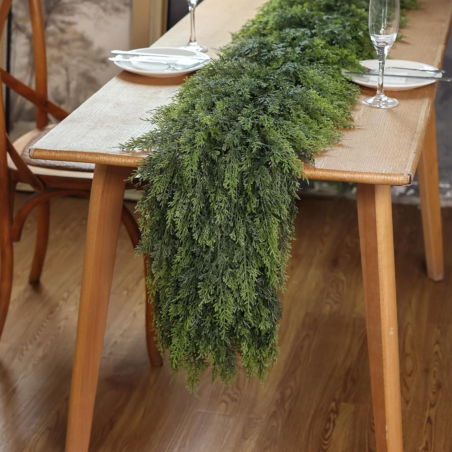 Real Touch Christmas Cedar Garland -6ft Artificial Garlands Faux Cedar Fake Pine Needles Garland for Fireplace,Table,Window,Stairs,Mante,Holiday Indoor Outdoor Xmas Decor(1PCS)