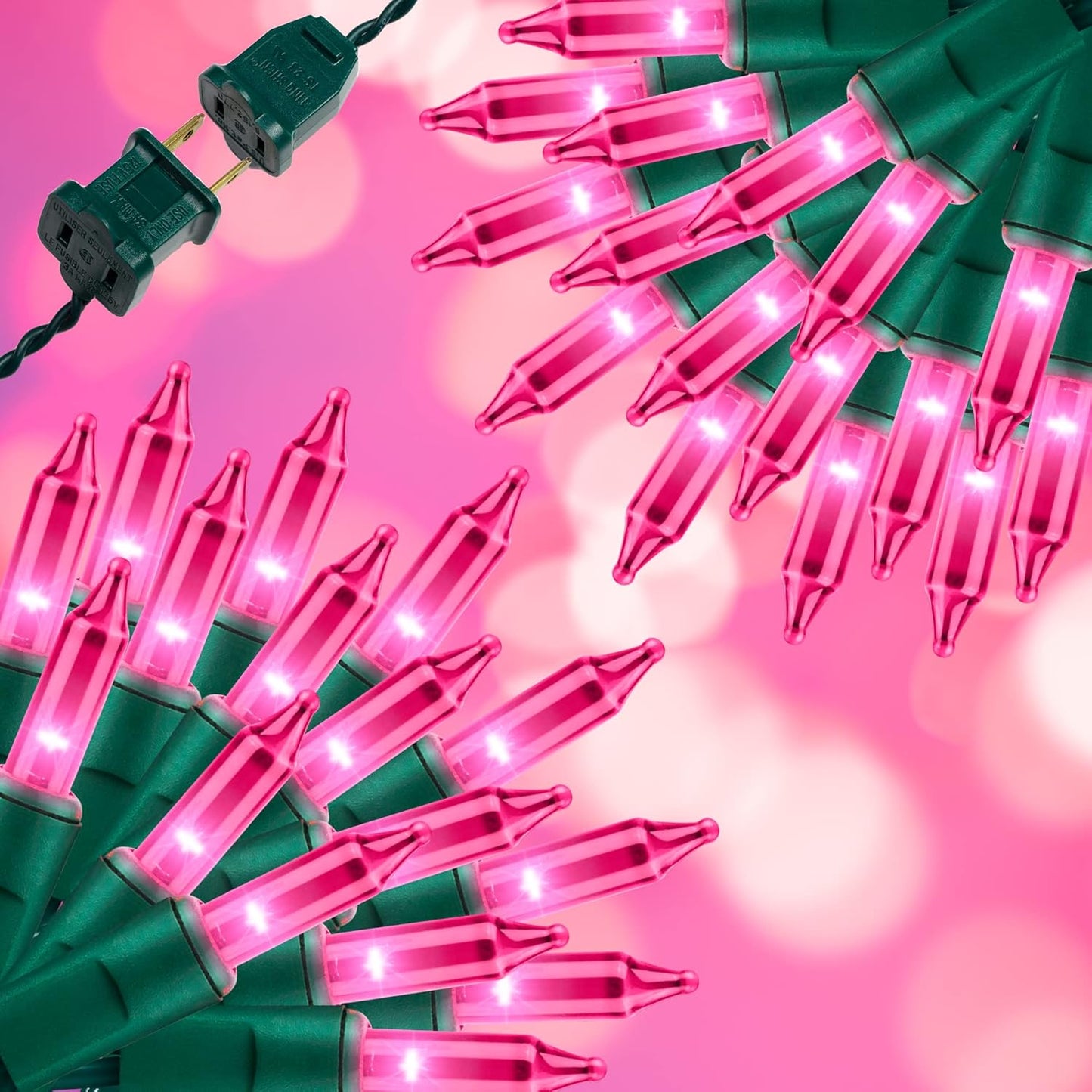 300LIGHTS(2*150L) Pink Extra-Bright with End Connectors Christmas Decorative Lights 19.44m UL Certified Mini String Light Set Waterproof for Home Garden Holiday Tree Party Patio Decor Wedding