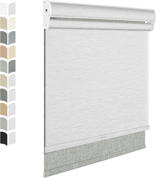 BERISSA Dual Roller Shades with Cassette Valance, Blackout and Light Filtering, Day and Night Shades for Home Office Door. Linen Grey and White. 29 W x 48" H