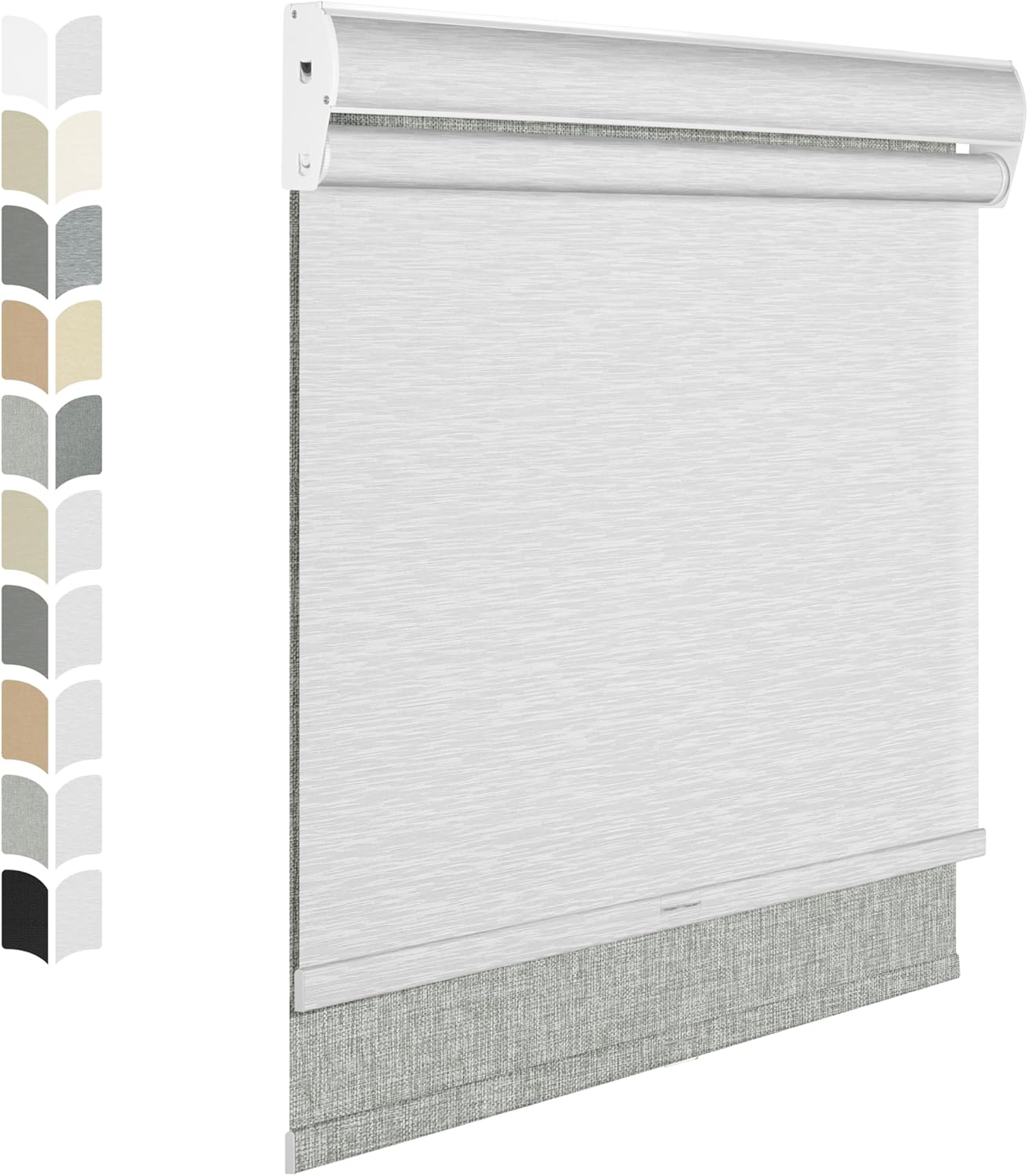 BERISSA Cordless Dual Roller Shades with Cassette Valance,Double Window Shades Blackout and Light Filtering Shades,Day and Night Roller Shades for Home Office Door.Linen Grey and White.52 W x 44" H