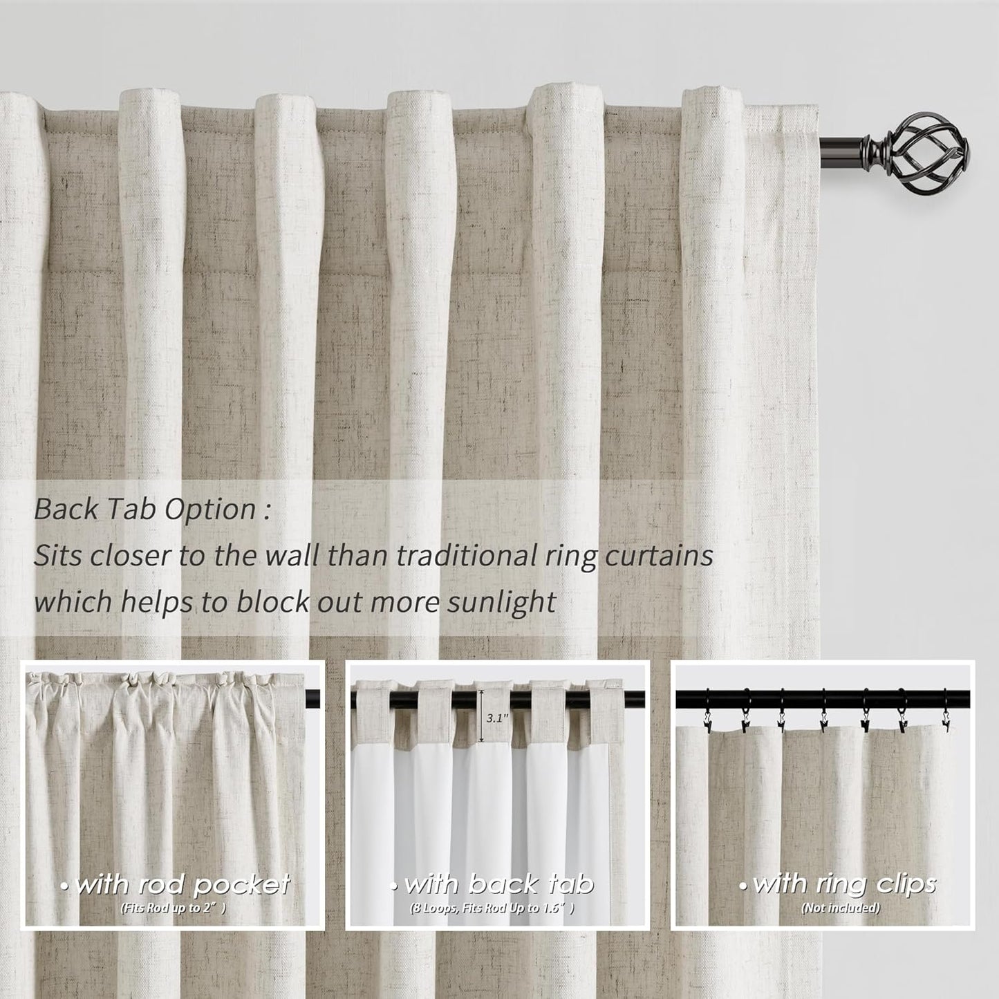 BOODII Linen Blackout Curtains for Bedroom 72 Inch Length 2 Panels Set Room Darkening Curtains Natural Beige Black Out Curtain Neutral Thermal Insulated Living Room Nursery Drapes Back Tab 52x72