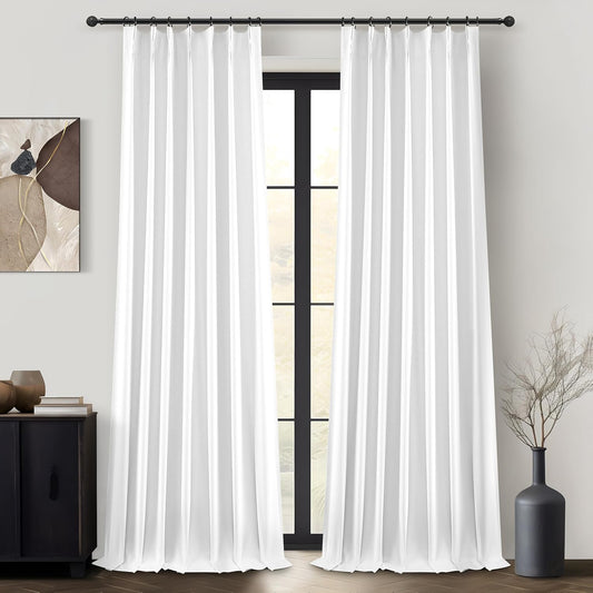 Bright White Curtains 108 Inches Long Pinch Pleated Linen Blackout Curtains for Living Room & Bedroom, Luxury Modern Floor to Ceiling Curtains Room Darkening Thermal Window Drapes Decor 9 FT