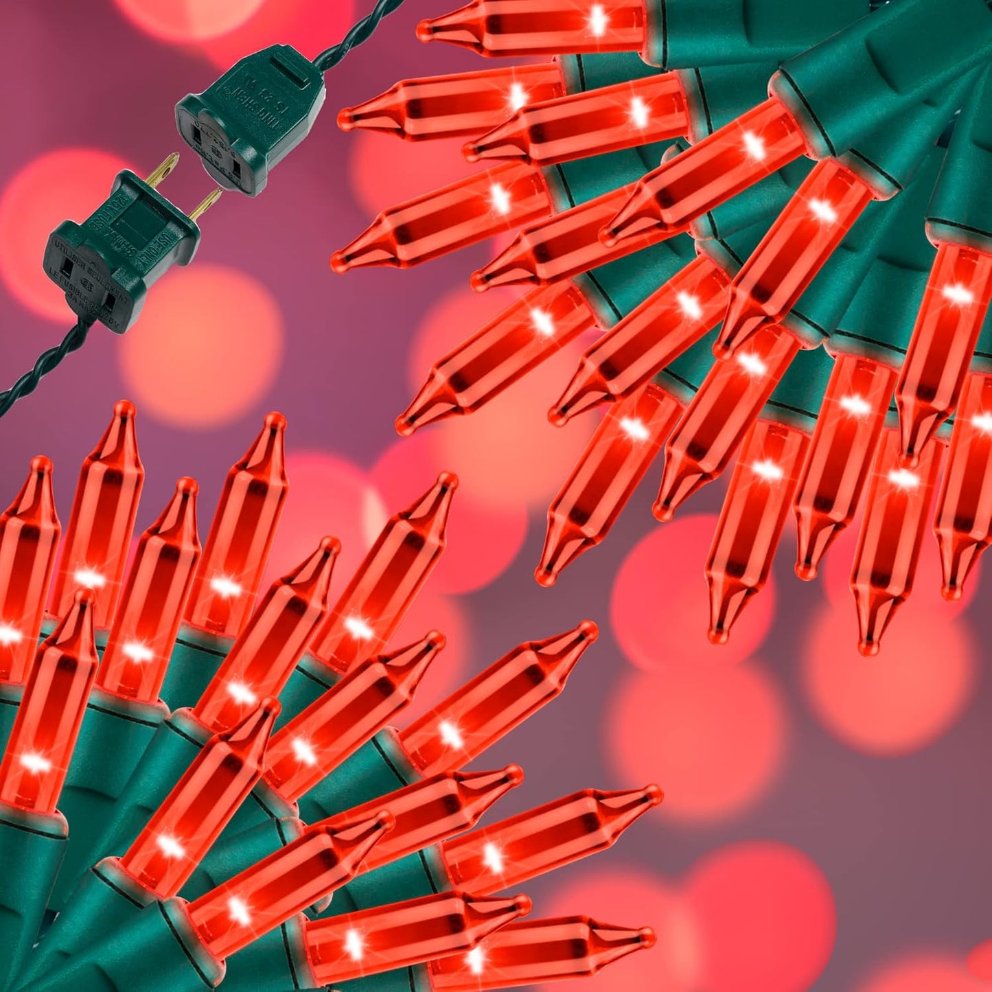 300LIGHTS(2*150L) RED Extra-Bright with End Connectors Christmas Decorative Lights 19.44m UL Certified Mini String Light Set Waterproof for Home Garden Holiday Tree Party Patio Decor Wedding