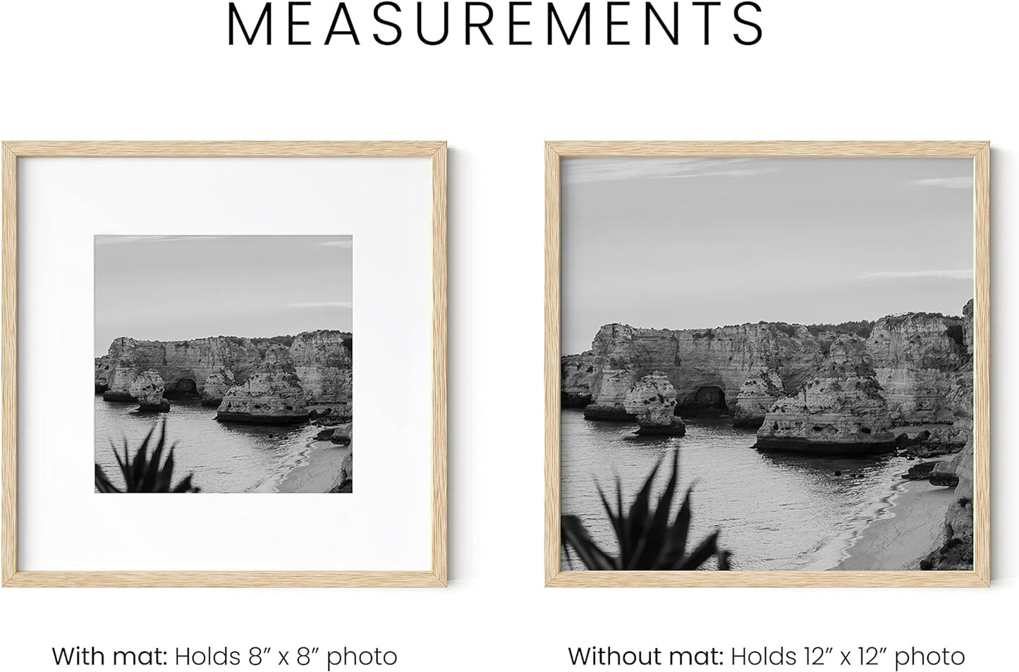 HAUS AND HUES Solid Oak Wood 12”x12” Picture Frames Matted to 8”x8” Set of 6 - Photo Gallery Wall Frames 12x12, Wood Picture Frames with Mat, 12x12 Gallery Wall Set (Beige Oak Frames)