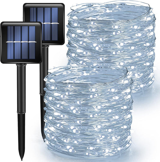 TW SHINE 2 Pack Solar String Lights Outdoor, Total 80 FT 240 LED Solar Powered Waterproof White Fairy Lights 8 Modes for Outside Christmas Party Tree Wedding Yard Decorations