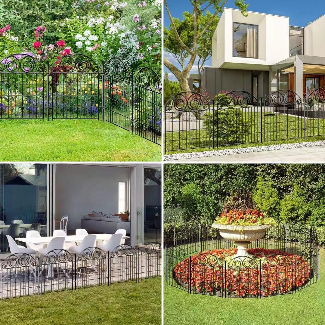 Tall Garden Fencing Animal Barrier with Gate, 32 Inch(H) 4 Panels Dog Fence Outdoor for Yard, Total Length 8.8 Ft Decorative Fence for Garden│Patented
