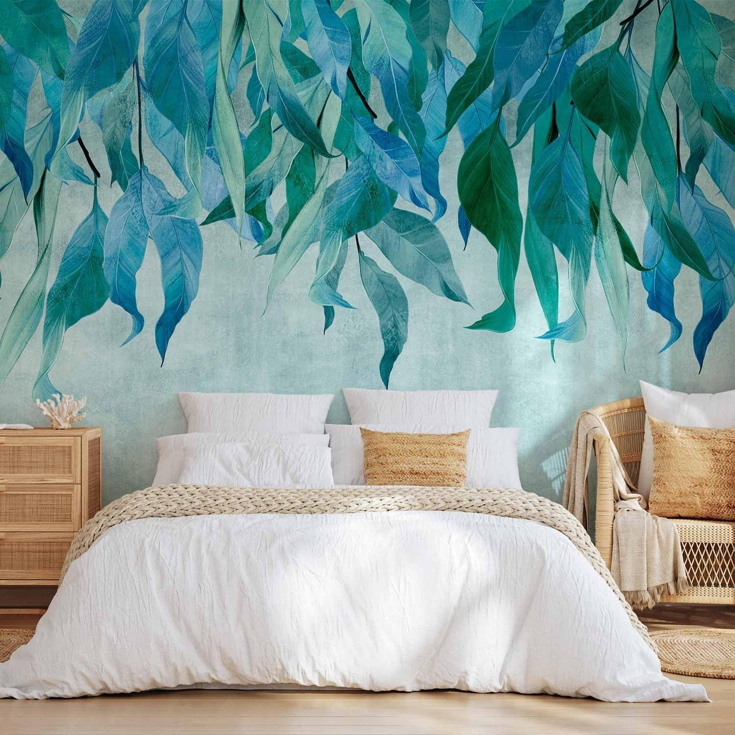 artgeist Wall Mural Hanging Leaves 154x110 in - Peel and Stick Self-Adhesive Wallpaper Removable Large Sticker Foil Wall Decor Print Picture Image Design Nature Botanical Concrete Green b-C-10146-a-b